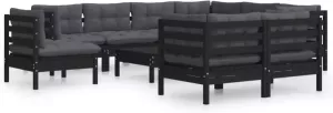 VIDAXL 10-delige Loungeset met kussens massief grenenhout zwart