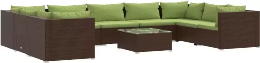 VIDAXL 10-delige Loungeset met kussens poly rattan bruin - Foto 3