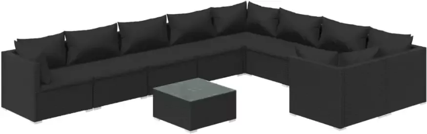 VIDAXL 10-delige Loungeset met kussens poly rattan zwart - Foto 2