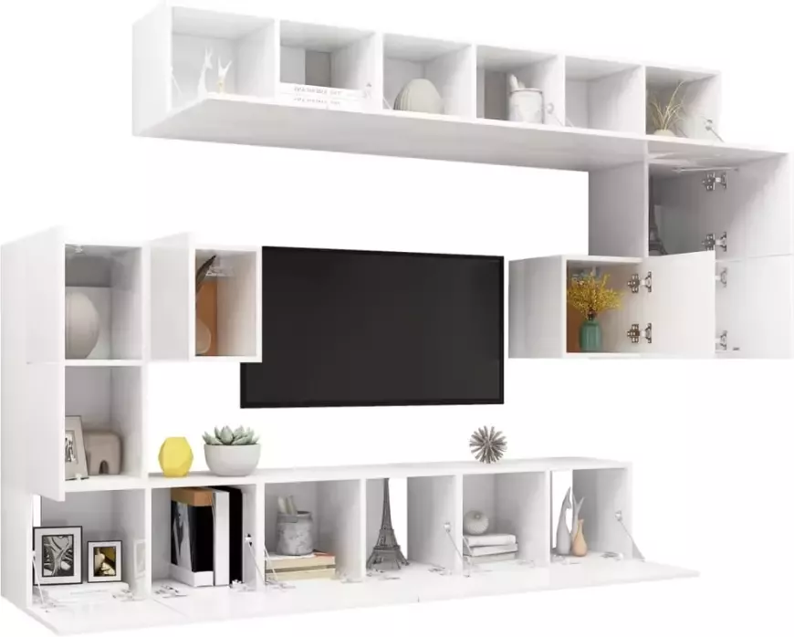 VidaXL 10-delige Tv-meubelset bewerkt hout hoogglans wit - Foto 4