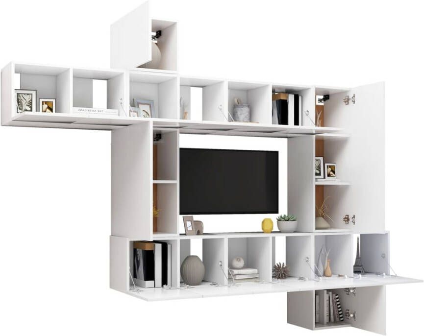 VIDAXL 10-delige Tv-meubelset bewerkt hout wit