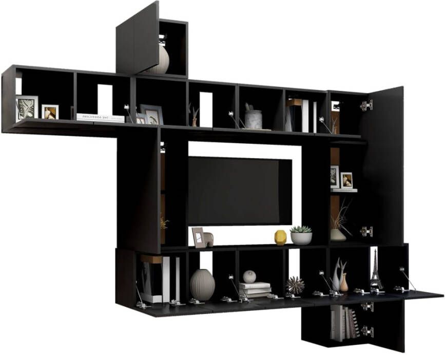 VidaXL 10-delige Tv-meubelset bewerkt hout zwart