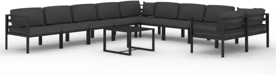 VIDAXL 11-delige Loungeset met kussens aluminium antracietkleurig - Foto 2