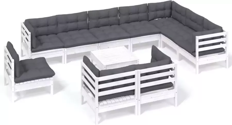 VIDAXL 11-delige Loungeset met kussens massief grenenhout wit - Foto 2