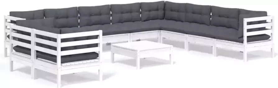 VIDAXL 11-delige Loungeset met kussens massief grenenhout wit - Foto 2