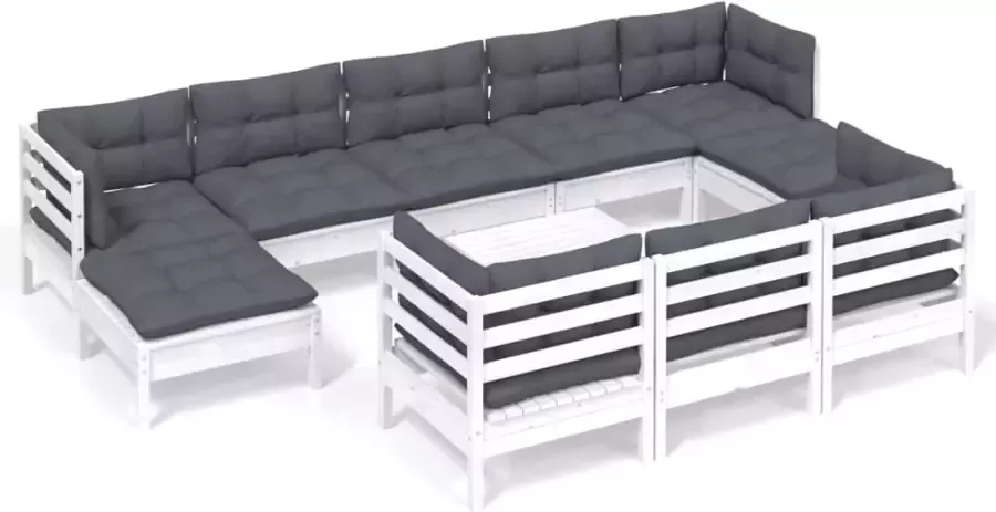 VIDAXL 11-delige Loungeset met kussens massief grenenhout wit - Foto 2