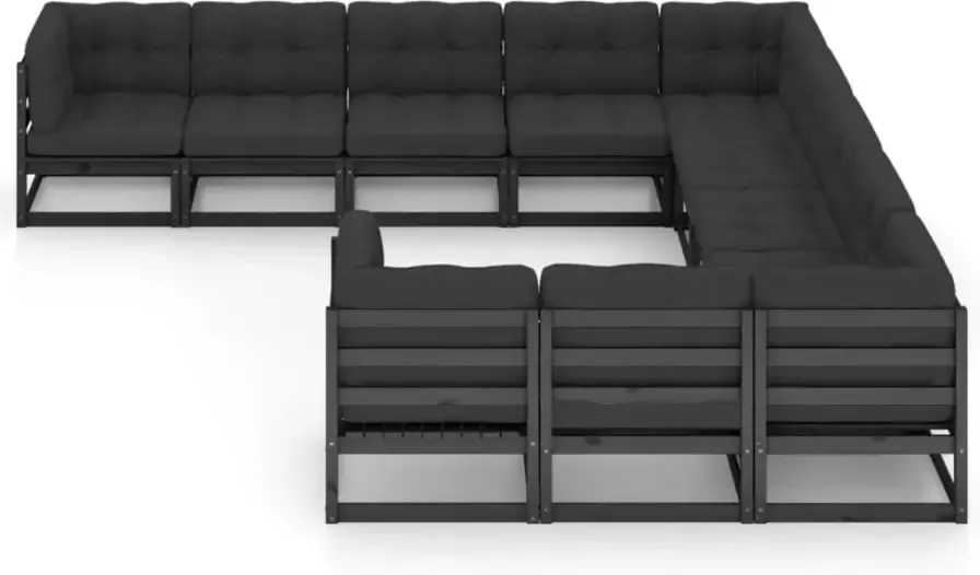VIDAXL 11-delige Loungeset met kussens massief grenenhout zwart - Foto 3