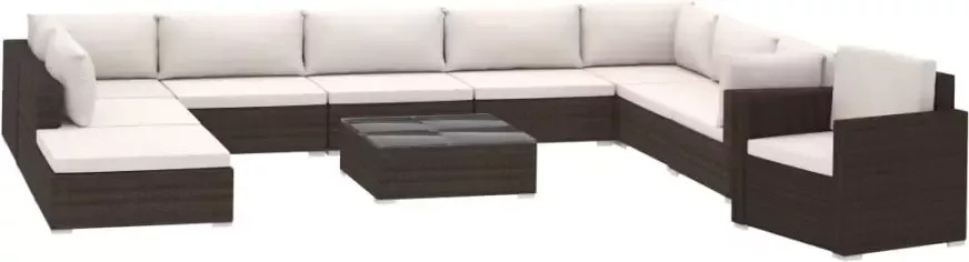 VIDAXL 11-delige Loungeset met kussens poly rattan bruin - Foto 2