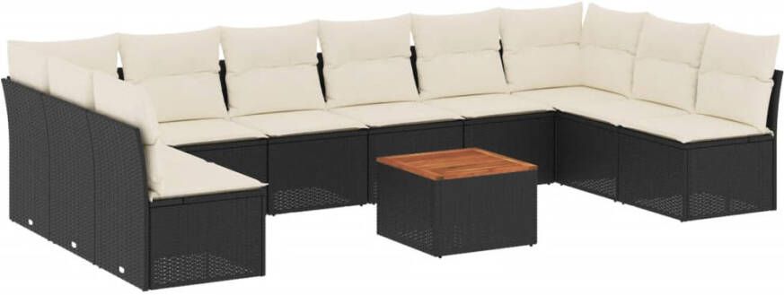 VIDAXL 11-delige Loungeset met kussens poly rattan zwart - Foto 3