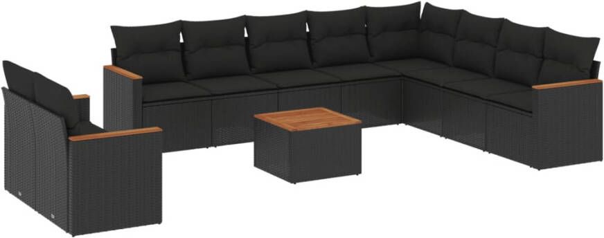 VIDAXL 11-delige Loungeset met kussens poly rattan zwart - Foto 2