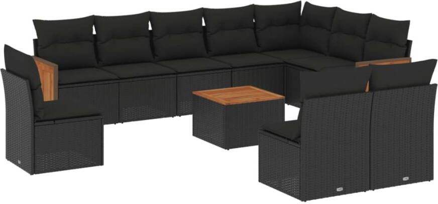 VIDAXL 11-delige Loungeset met kussens poly rattan zwart - Foto 2