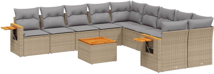 VIDAXL 11-delige Tuinset met kussens poly rattan beige - Foto 3