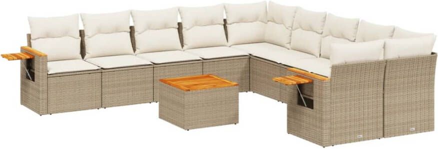 VIDAXL 11-delige Tuinset met kussens poly rattan beige - Foto 2