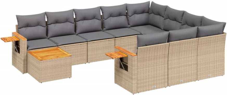 VIDAXL 11-delige Tuinset met kussens poly rattan beige - Foto 3