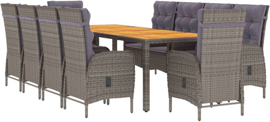 VIDAXL 11-delige Tuinset poly rattan grijs