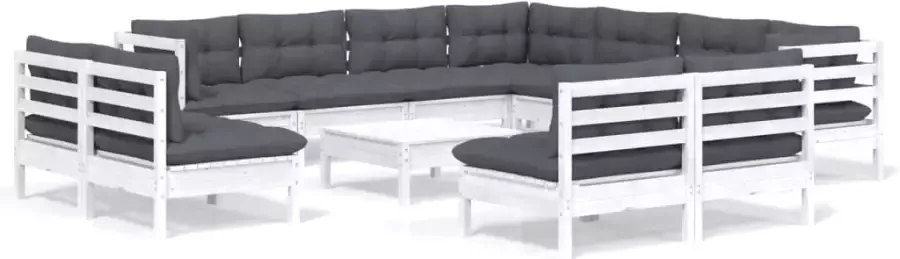 VIDAXL 12-delige Loungeset met kussens massief grenenhout wit - Foto 2