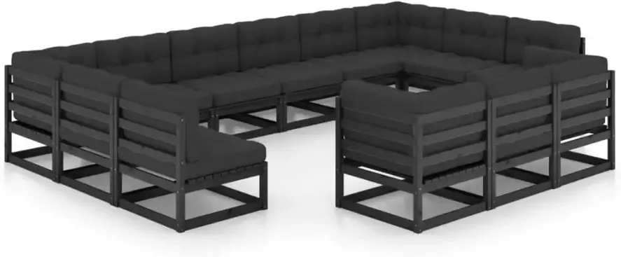 VIDAXL 13-delige Loungeset met kussens massief grenenhout zwart - Foto 3