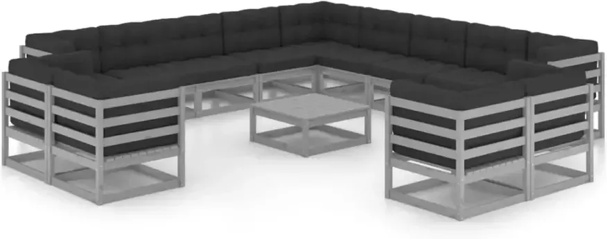 VIDAXL 14-delige Loungeset met kussens massief grenenhout grijs - Foto 3