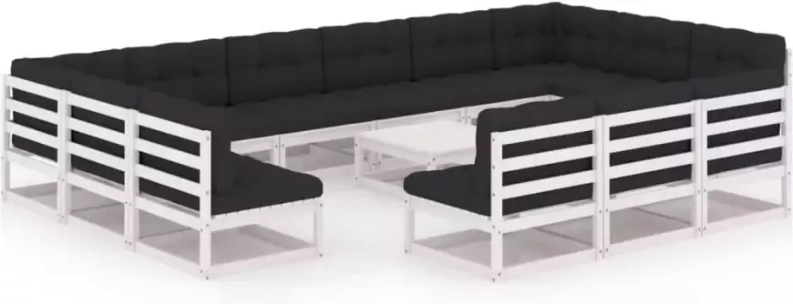 VIDAXL 14-delige Loungeset met kussens massief grenenhout wit - Foto 3