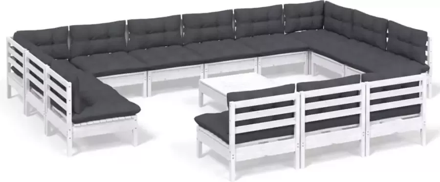 VIDAXL 14-delige Loungeset met kussens massief grenenhout wit - Foto 3