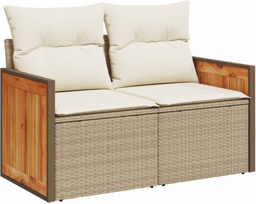 VIDAXL 14-delige Loungeset met kussens poly rattan beige - Foto 2