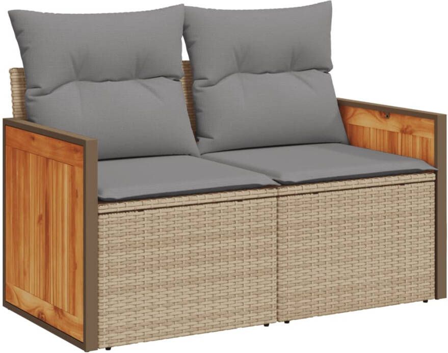 VIDAXL 14-delige Loungeset met kussens poly rattan beige - Foto 2