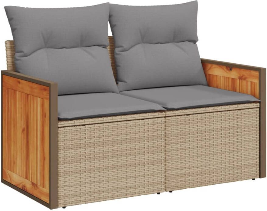 VIDAXL 14-delige Loungeset met kussens poly rattan beige - Foto 2