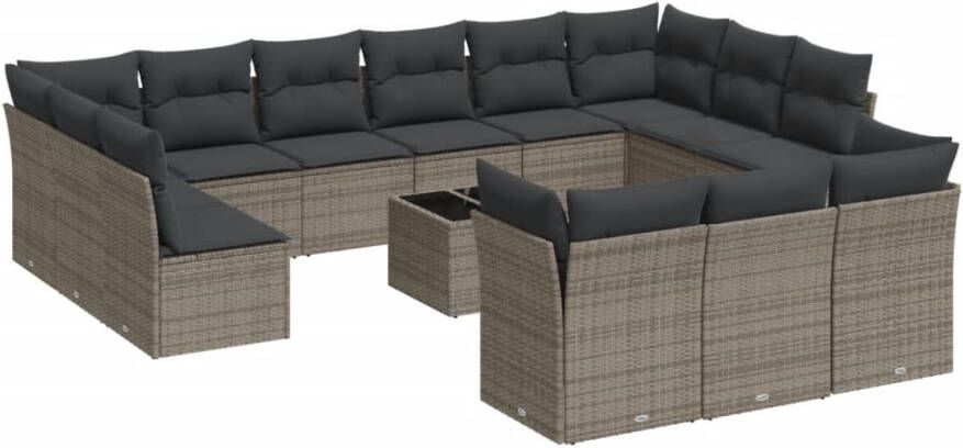 VIDAXL 14-delige Loungeset met kussens poly rattan grijs - Foto 2