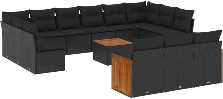 VIDAXL 14-delige Loungeset met kussens poly rattan zwart - Foto 3