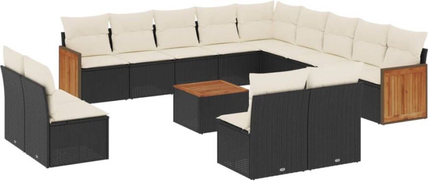 VIDAXL 14-delige Loungeset met kussens poly rattan zwart - Foto 2