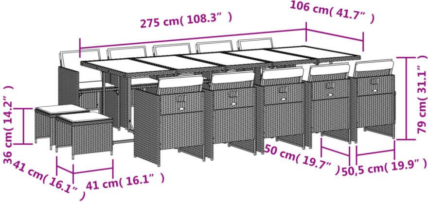VIDAXL 15-delige Tuinset met kussens poly rattan gemengd beige