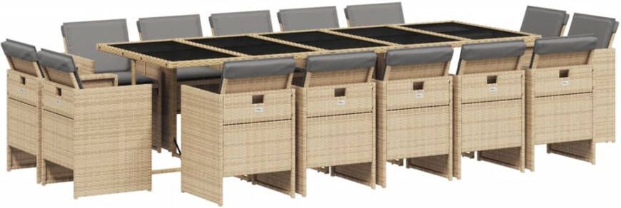 VIDAXL 15-delige Tuinset met kussens poly rattan gemengd beige - Foto 3