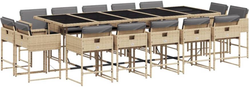 VIDAXL 15-delige Tuinset met kussens poly rattan gemengd beige - Foto 3
