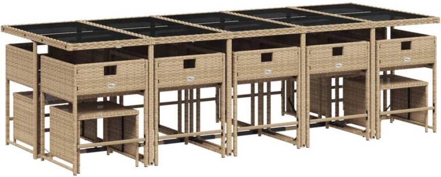 VIDAXL 15-delige Tuinset met kussens poly rattan gemengd beige