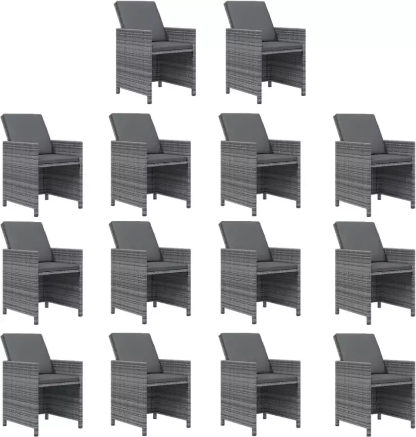 VIDAXL 15-delige Tuinset met kussens poly rattan grijs