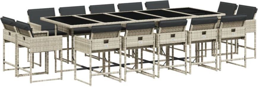 VIDAXL 15-delige Tuinset met kussens poly rattan lichtgrijs - Foto 3