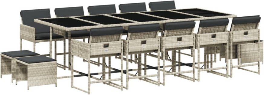 VIDAXL 15-delige Tuinset met kussens poly rattan lichtgrijs - Foto 3