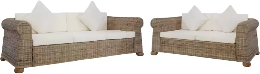 Vida XL 2-delig Bankstel met kussens natuurlijk rattan SKU: 278602 - Foto 4