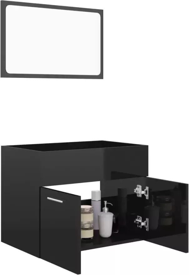 VIDAXL 2-delige Badkamermeubelset spaanplaat hoogglans zwart - Foto 2
