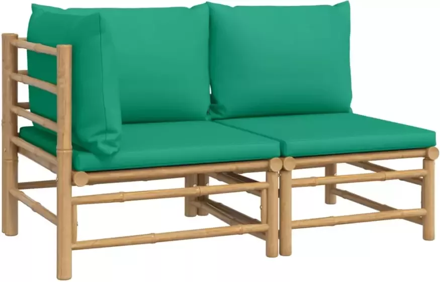 VIDAXL 2-delige Loungeset met kussens bamboe groen - Foto 2
