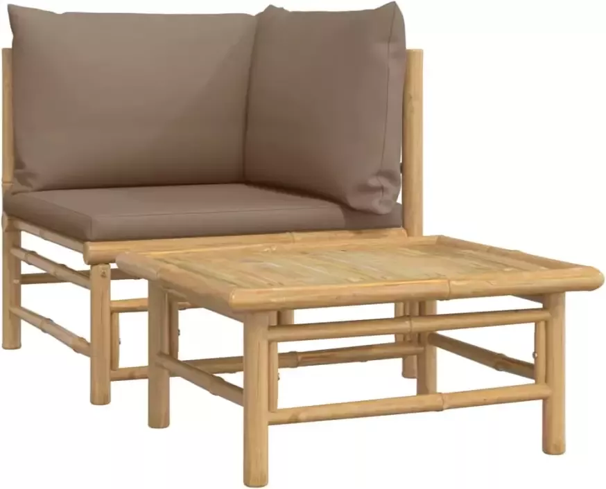 VIDAXL 2-delige Loungeset met kussens bamboe taupe - Foto 2