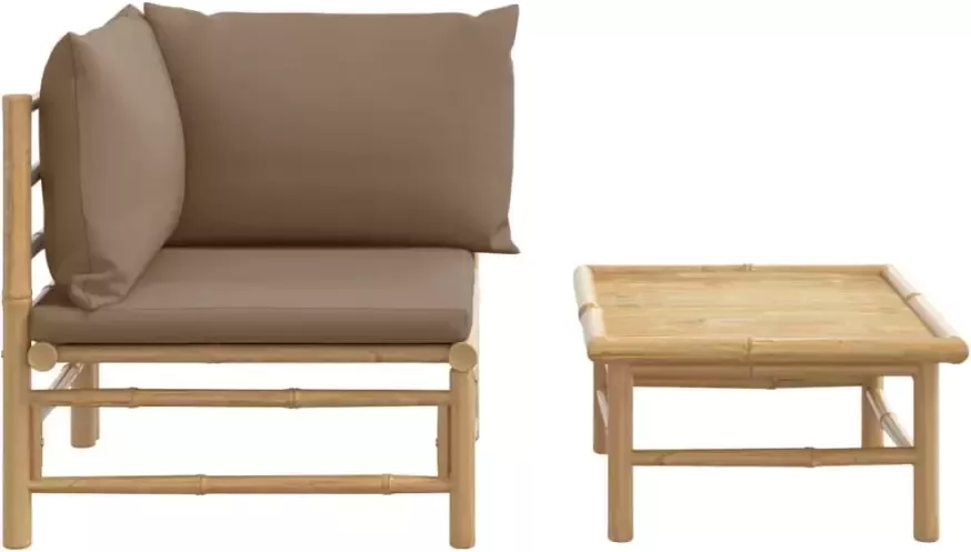 VIDAXL 2-delige Loungeset met kussens bamboe taupe - Foto 3