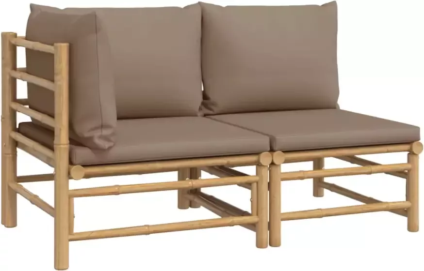 VIDAXL 2-delige Loungeset met kussens bamboe taupe - Foto 2