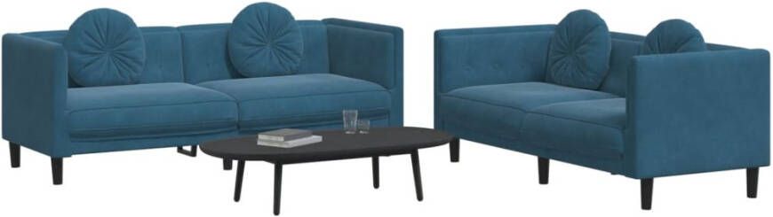 VidaXL -2-delige-Loungeset-met-kussens-fluweel-blauw - Foto 2