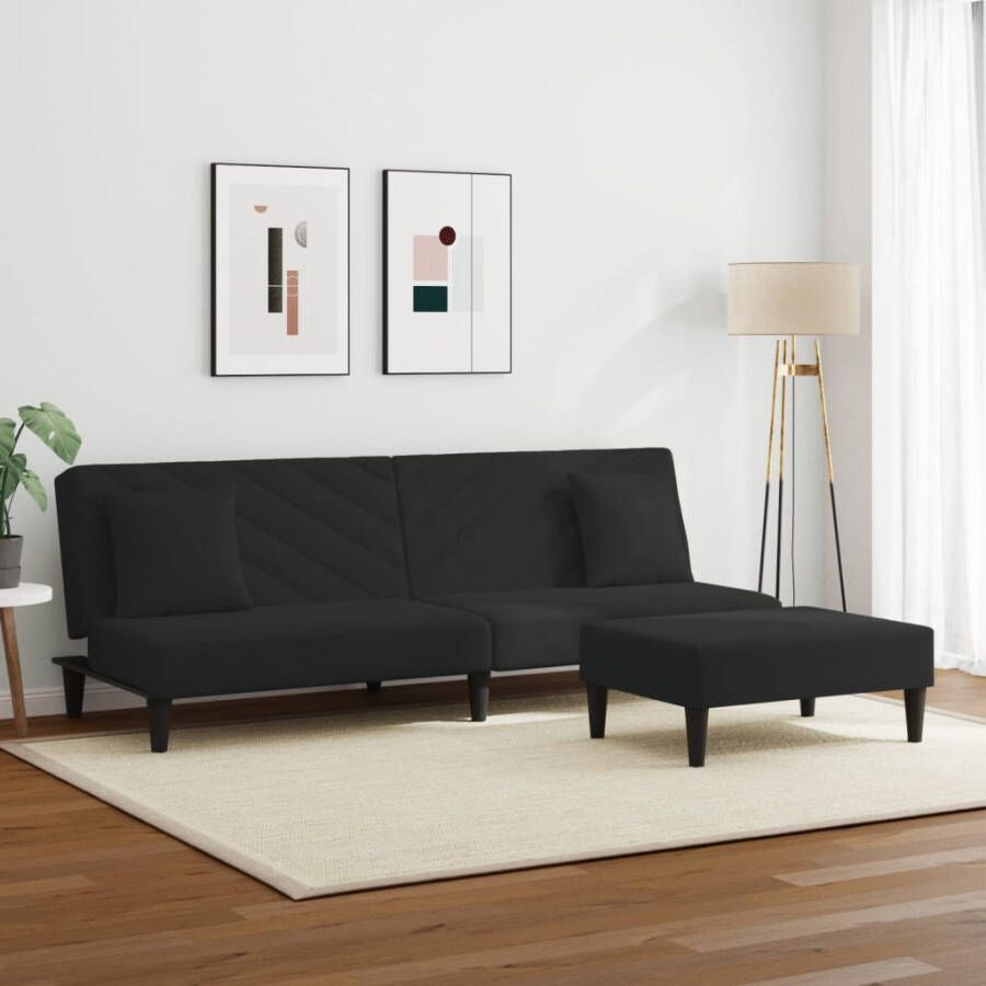VidaXL -2-delige-Loungeset-met-kussens-fluweel-zwart