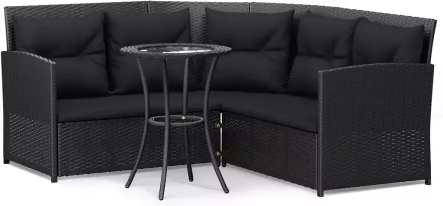 VidaXL 2-delige Loungeset met kussens L-vormig poly rattan zwart
