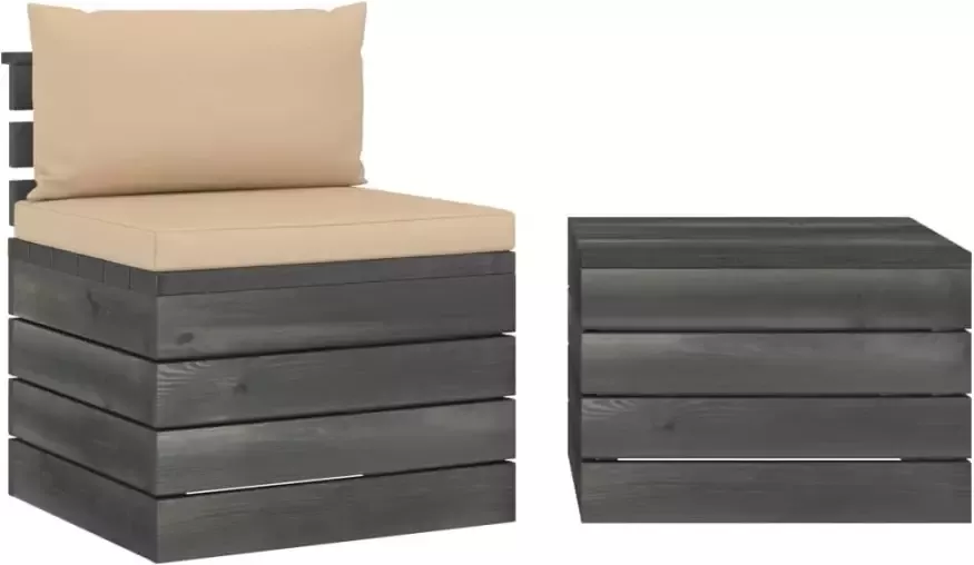 VidaXL 2-delige Loungeset met kussens pallet massief grenenhout - Foto 3