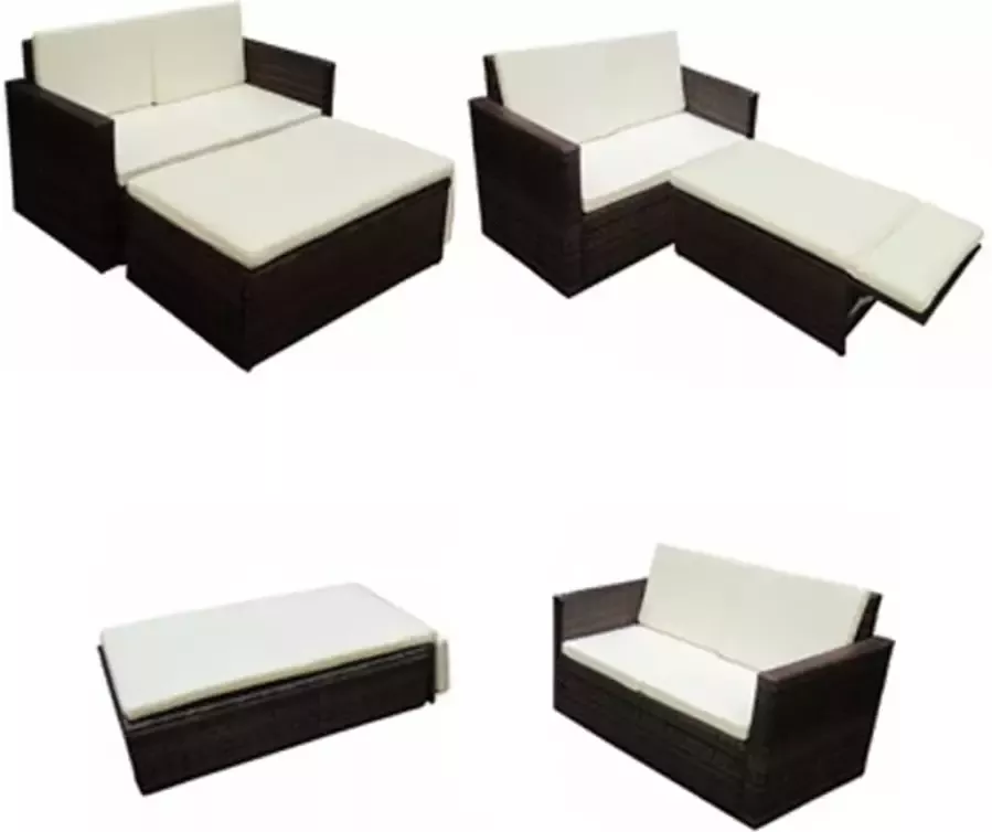 VIDAXL 2-delige Loungeset met kussens poly rattan bruin