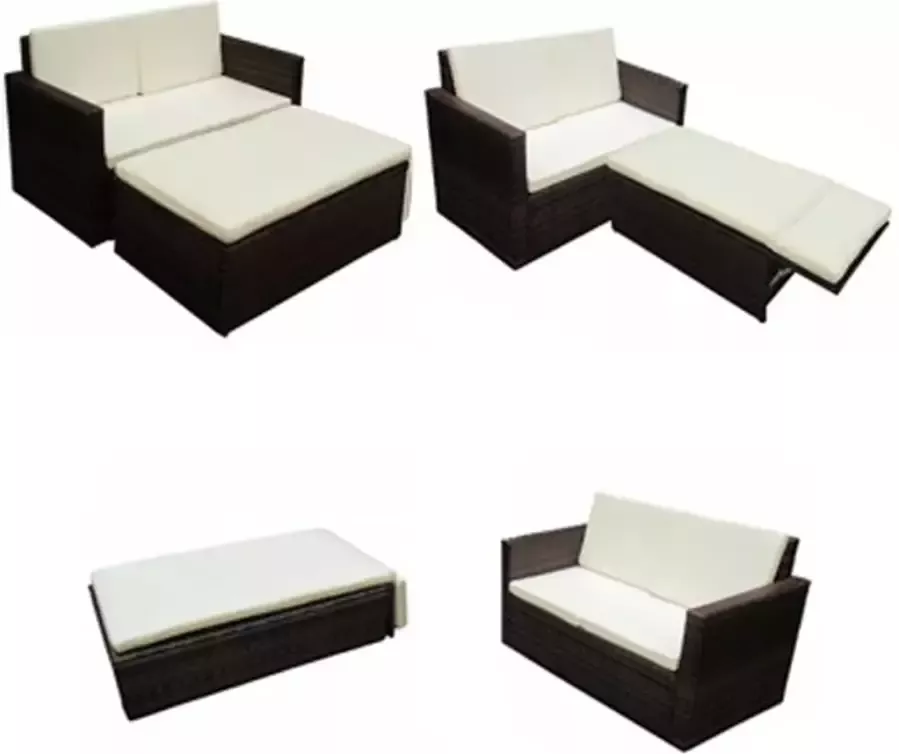 VIDAXL 2-delige Loungeset met kussens poly rattan bruin