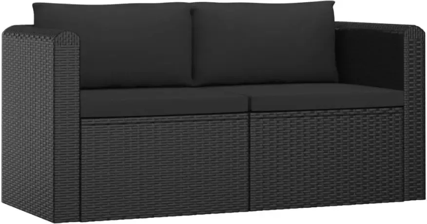 VidaXL 2-delige Loungeset met kussens poly rattan zwart - Foto 2